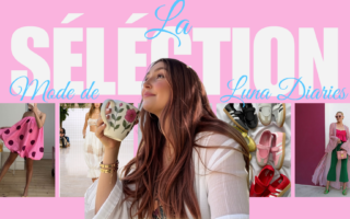Sélection mode de Luna Diaries présentant un moodboard rose avec des pois, de la dentelle et des baskets tendances.