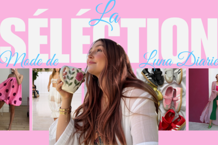 Sélection mode de Luna Diaries présentant un moodboard rose avec des pois, de la dentelle et des baskets tendances.